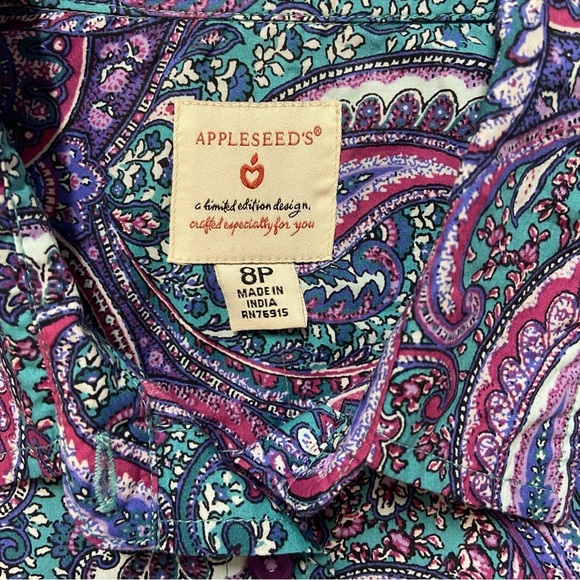 Vintage Appleseed’s Women's Paisley Button-Up Shirt Size 8P Purple Teal Retro - Picture 11 of 15